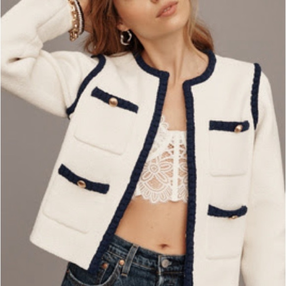 Elegant White and Navy Women's Jacket